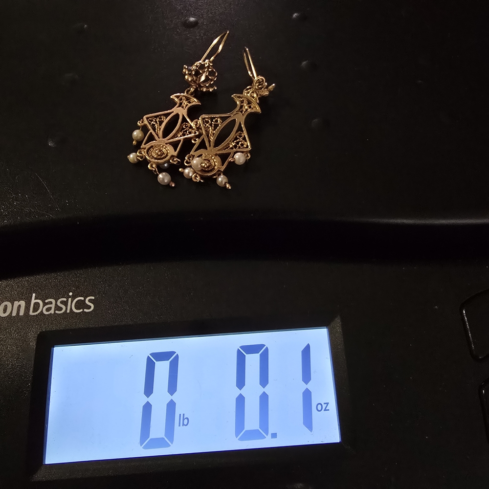 VTG 14K Yellow Gold Seed Pearl Drop Dangle Earrings LO Art Nouveau Revival MCM - Picture 14 of 14